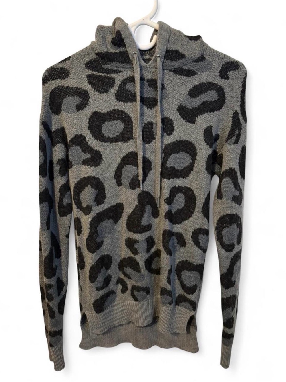 INC International Concepts Gray and Black Leopard Hoodie Sweater